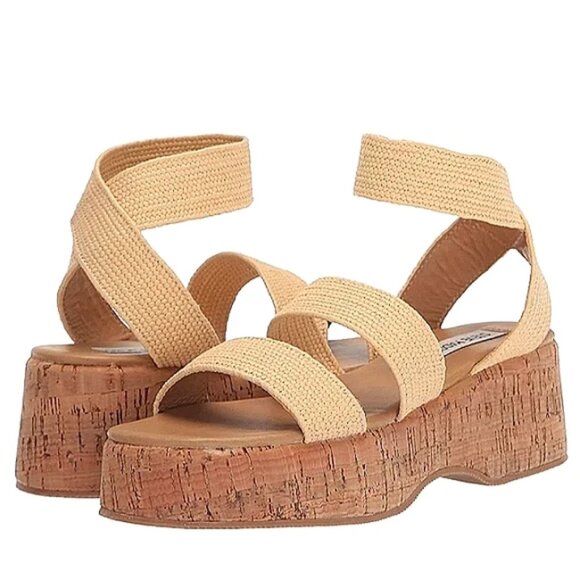 New in Box Steve Madden Sashes Raffia strap Cork-Soled Platform wedge Sandals  9 - Picture 1 of 7